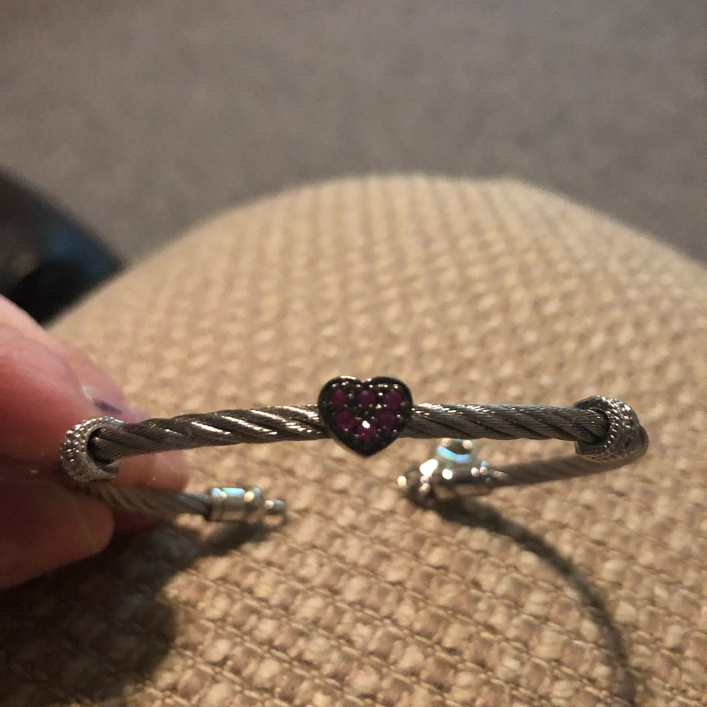 925 Silver Bracelet Ruby Colored Stones in Heart